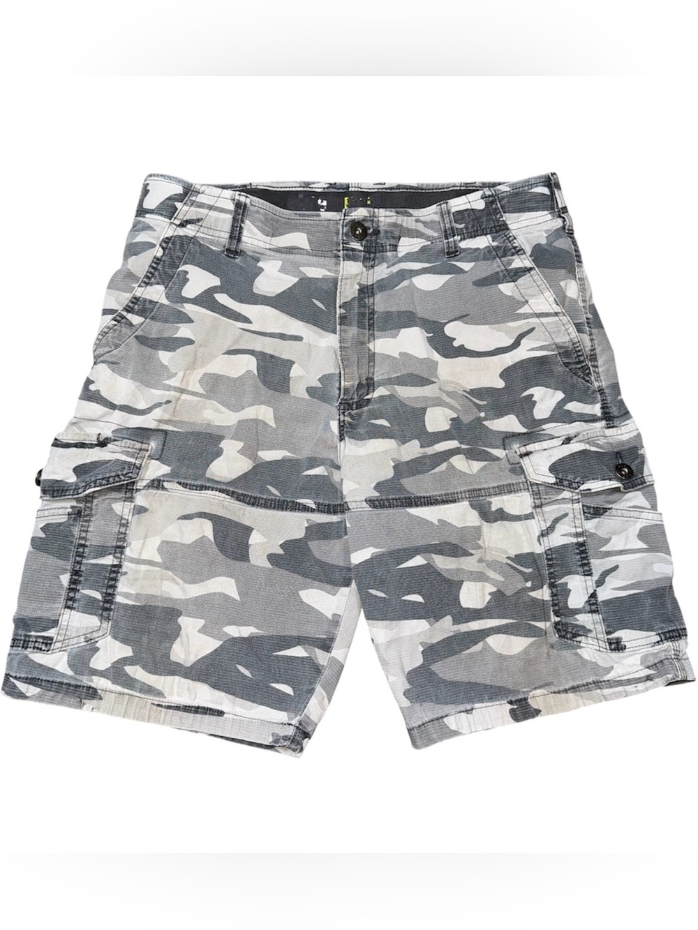Men’s Camo Cargo Shorts Sz 34 Grunge Utility Workwear Stained Y2K Streetwear